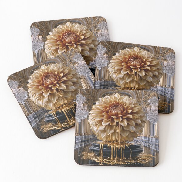 Item preview, Molten Dahlia Majesty – Rococo Punk Golden Floral Art designed and sold by VelvetThornsArt.