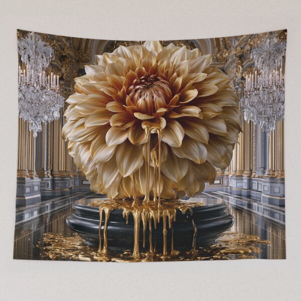 Item preview, Molten Dahlia Majesty – Rococo Punk Golden Floral Art designed and sold by VelvetThornsArt.
