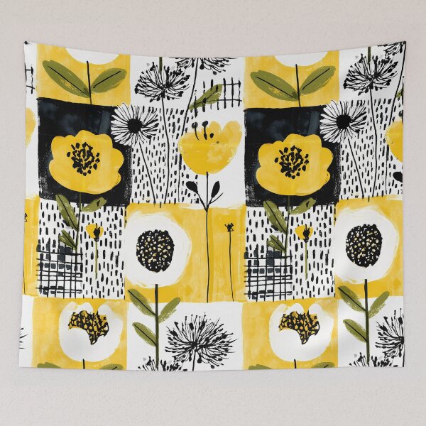 Item preview, Yellow & Black Botanical Modern Abstract Floral Pattern designed and sold by The High Hippo.