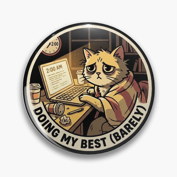Item preview, Doing My Best Barely Sticker – Funny Tired Cat at Laptop 2AM Meme Sticker for Students, Work From Home & Overthinkers designed and sold by GlitterGloveInk.