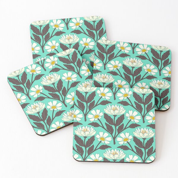 Item preview, Wildflower bouquet floral pattern in turquoise and white designed and sold by Jennifer Ladd.