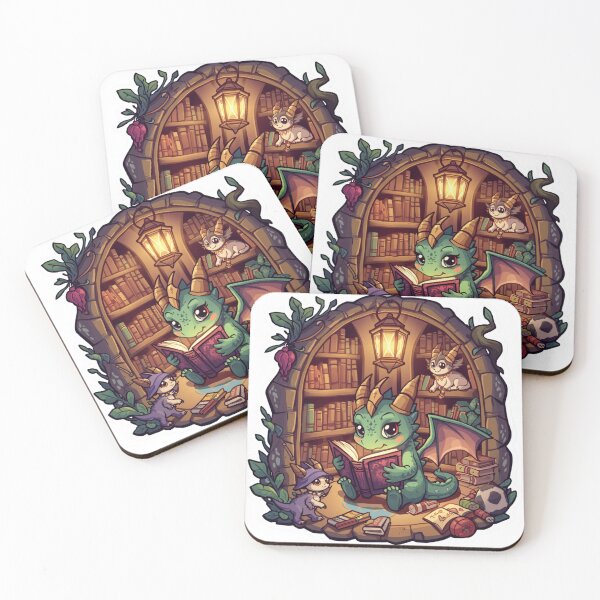 Item preview, Cozy Baby Dragon Reading Books | Cute Fantasy Library Dragon Art designed and sold by Vvmd.