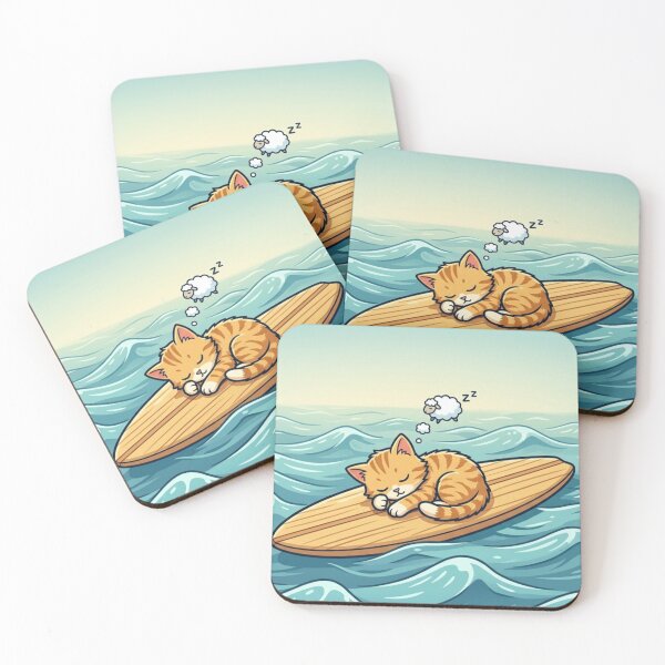 Item preview, Dreaming Surf Cat – Whimsical Ocean Art designed and sold by Dogandesighn.