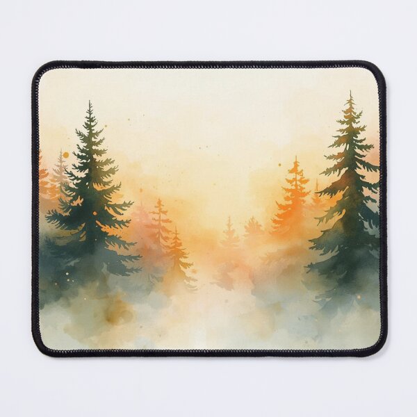 Item preview, Golden Forest Sunset Watercolor - Misty Pine Tree Landscape designed and sold by PACS0011.