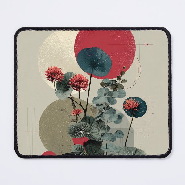 Item preview, Modern Abstract Botanical Illustration | Red and Blue Geometric Art designed and sold by SlowRegardArt.