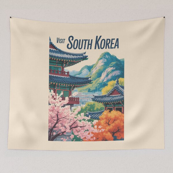 Item preview, South Korea Landscape Illustration Travel Art Vintage designed and sold by KrisSidDesigns.