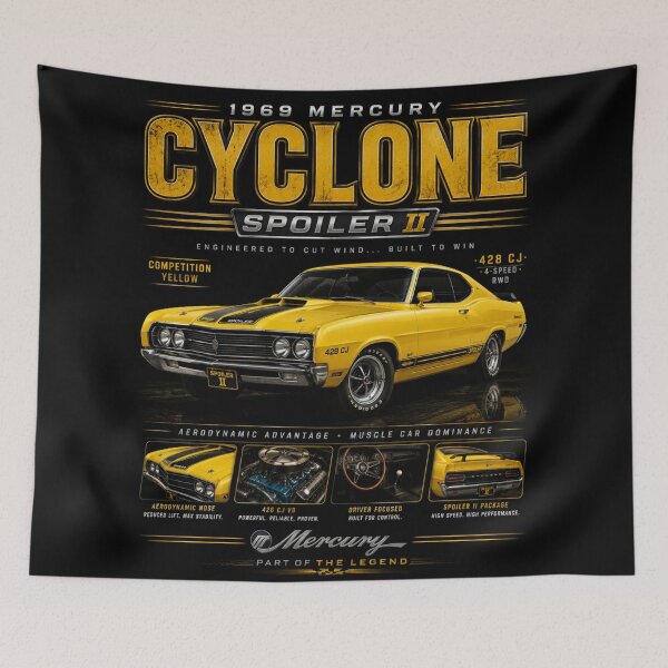 Item preview, 1969 Mercury Cyclone Spoiler II Classic Muscle Car Vintage Yellow Art designed and sold by TheArtOfCar.