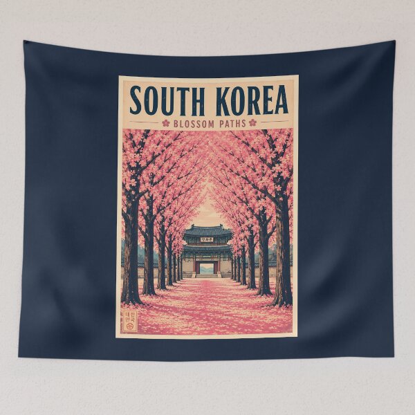 Item preview, South Korea Cherry Blossom Illustration Travel Art Vintage designed and sold by KrisSidDesigns.
