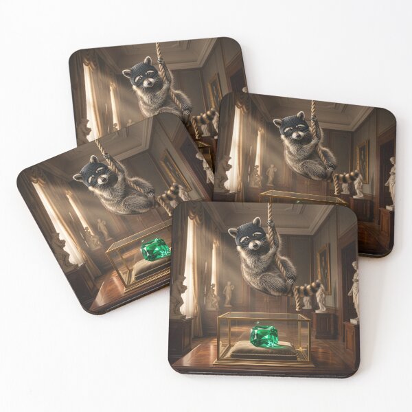 Item preview, Raccoon Cat Burglar Pulls Off Emerald Heist designed and sold by Tridentulus.