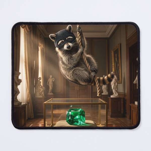 Item preview, Raccoon Cat Burglar Pulls Off Emerald Heist designed and sold by Tridentulus.