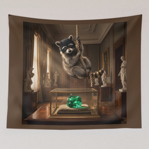 Item preview, Raccoon Cat Burglar Pulls Off Emerald Heist designed and sold by Tridentulus.