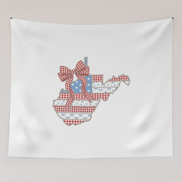 Item preview, Cute Patriotic West Virginia Map with Red Gingham Bow designed and sold by Paper Drip.