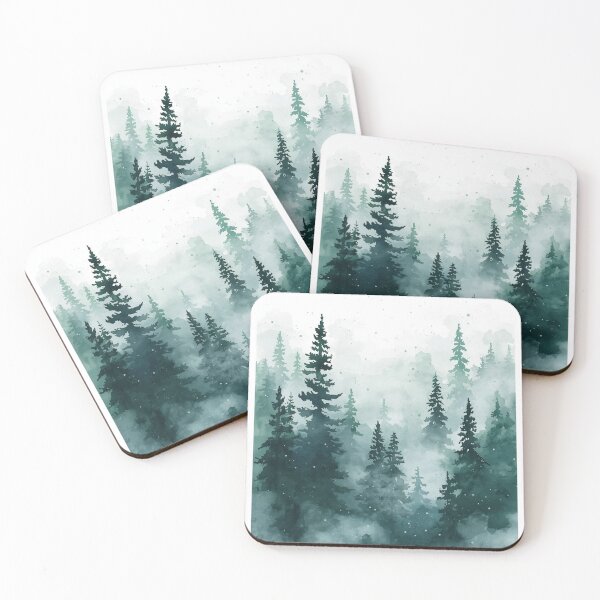 Item preview, Misty Pine Forest Watercolor - Emerald Green Nature Landscape designed and sold by PACS0011.