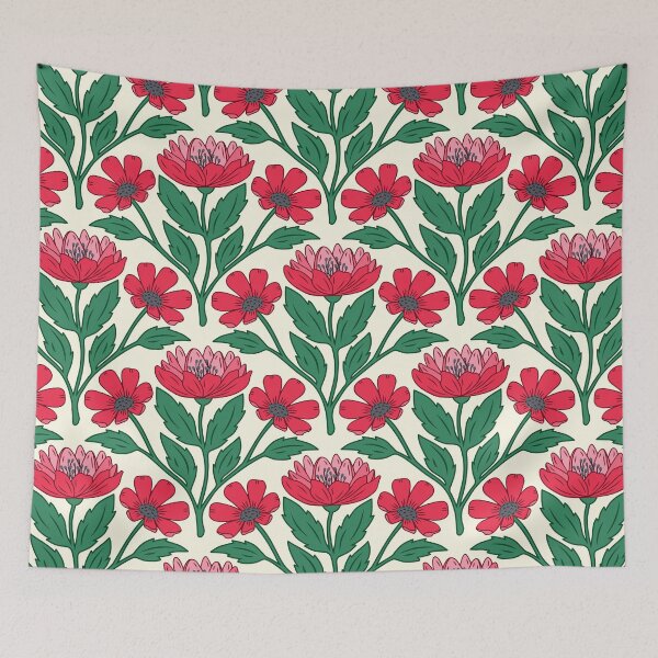 Item preview, Wildflower bouquet floral pattern in red and cream designed and sold by Jennifer Ladd.