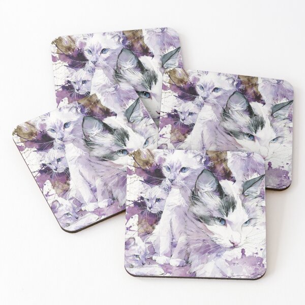 Item preview, Watercolor White Cats in Purple Haze designed and sold by Paolo-Bandal.