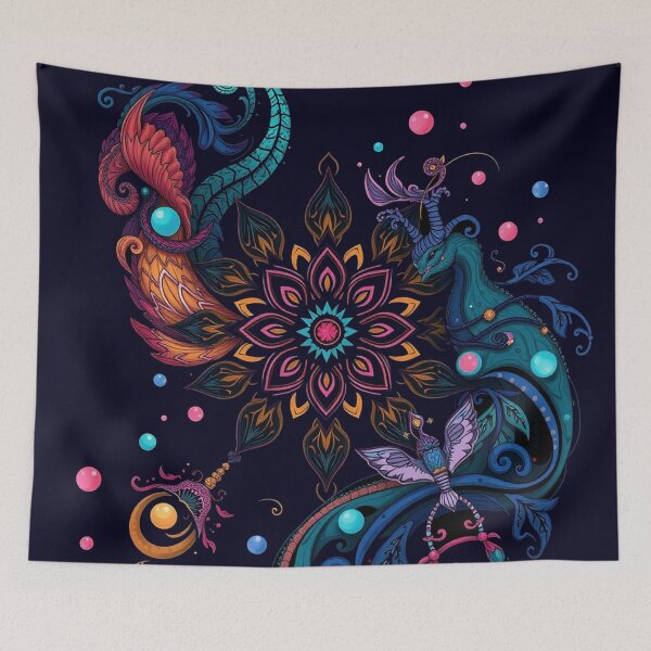 Item preview, Mystic Mandala Dragon and Phoenix Fantasy Art designed and sold by Tama-sirth.