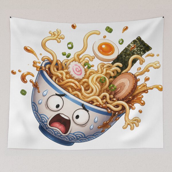 Item preview, Crazy Ramen Bowl Cartoon Character Splashing Noodles designed and sold by jgvisualarts.