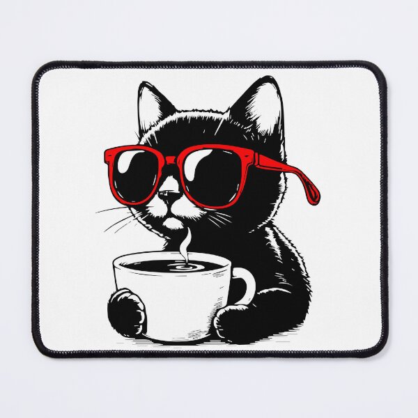 Item preview, Black Cat with Coffee in Red Sunglasses designed and sold by Coffee Lifestyle.