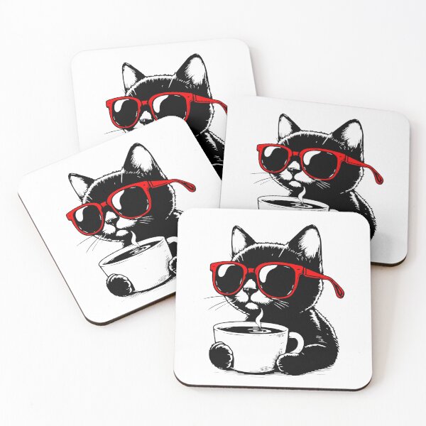 Item preview, Black Cat with Coffee in Red Sunglasses designed and sold by Coffee Lifestyle.