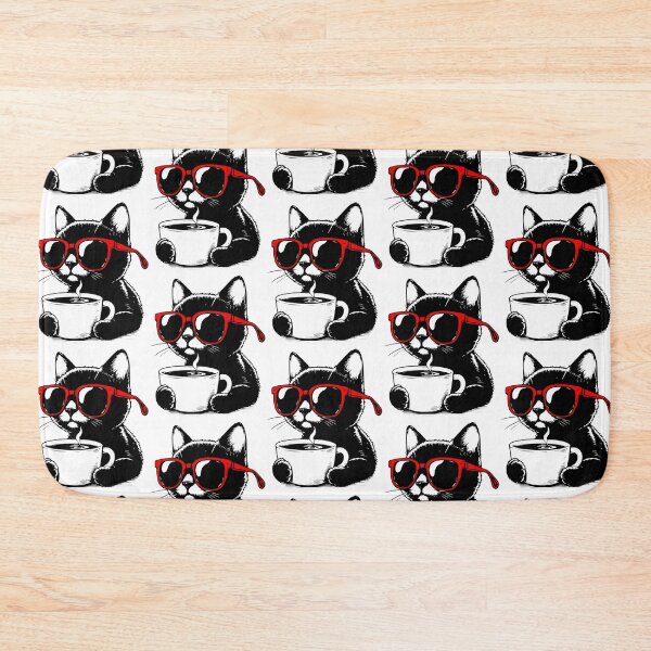 Item preview, Black Cat with Coffee in Red Sunglasses designed and sold by Coffee Lifestyle.