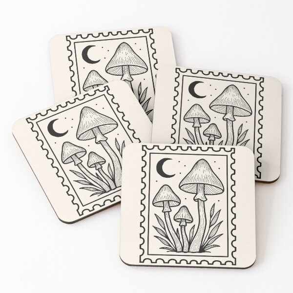 Item preview, Celestial Mushroom Postage Stamp - Mystical Moon & Fungi Art designed and sold by AliAltinelArt.