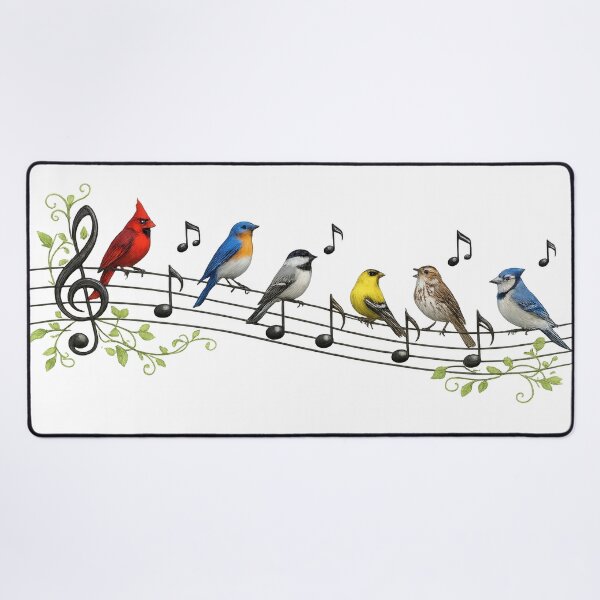 Item preview, Colorful Songbirds Perched on a Musical Staff Illustration designed and sold by kornkobart.
