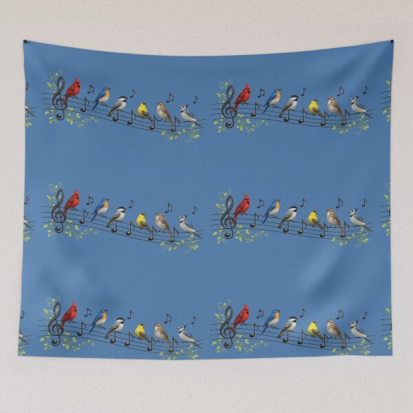 Item preview, Colorful Songbirds Perched on a Musical Staff Illustration designed and sold by kornkobart.
