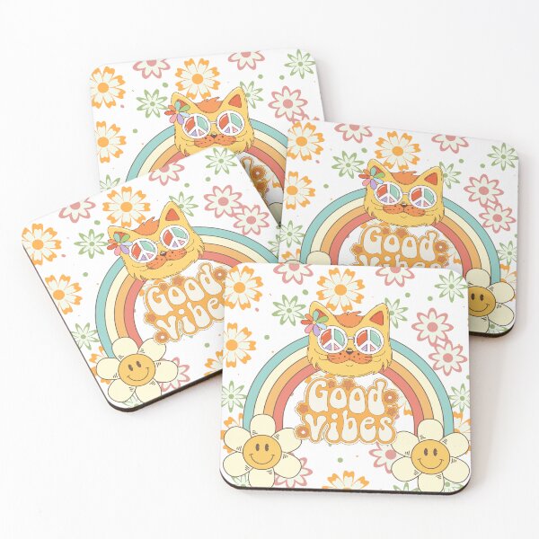 Item preview, Groovy Hippie Cat Good Vibes Retro 70s designed and sold by ANoelleART.