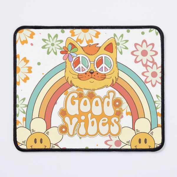 Item preview, Groovy Hippie Cat Good Vibes Retro 70s designed and sold by ANoelleART.