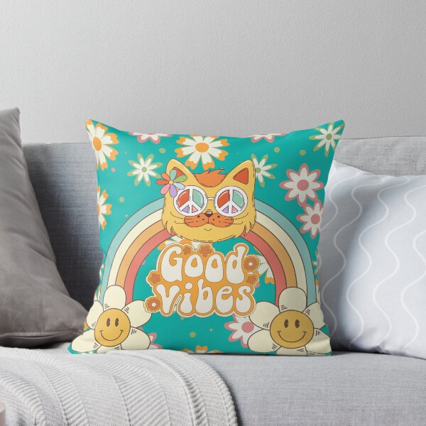 Item preview, Groovy Hippie Cat Good Vibes Retro 70s designed and sold by ANoelleART.