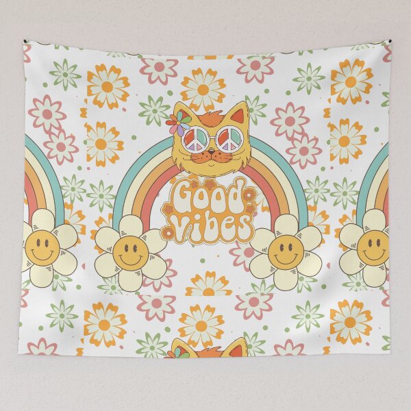 Item preview, Groovy Hippie Cat Good Vibes Retro 70s designed and sold by ANoelleART.