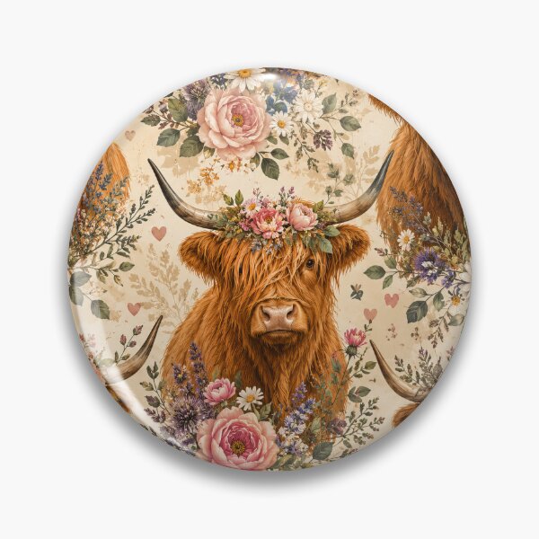 Item preview, Highland Cow Floral Vintage Pattern Artwork designed and sold by ArtComixHaven.