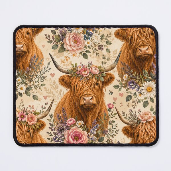 Item preview, Highland Cow Floral Vintage Pattern Artwork designed and sold by ArtComixHaven.