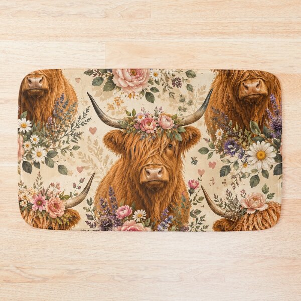 Item preview, Highland Cow Floral Vintage Pattern Artwork designed and sold by ArtComixHaven.