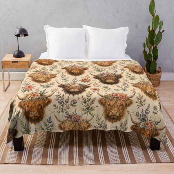 Item preview, Highland Cow Floral Vintage Pattern Artwork designed and sold by ArtComixHaven.