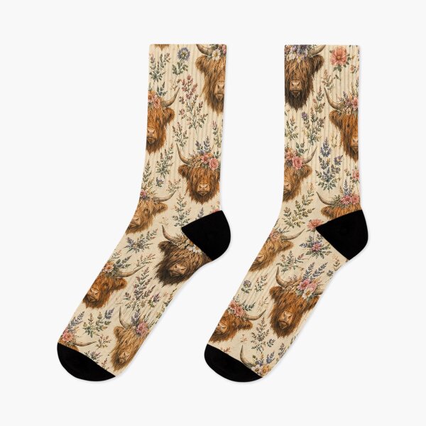 Item preview, Highland Cow Floral Vintage Pattern Artwork designed and sold by ArtComixHaven.