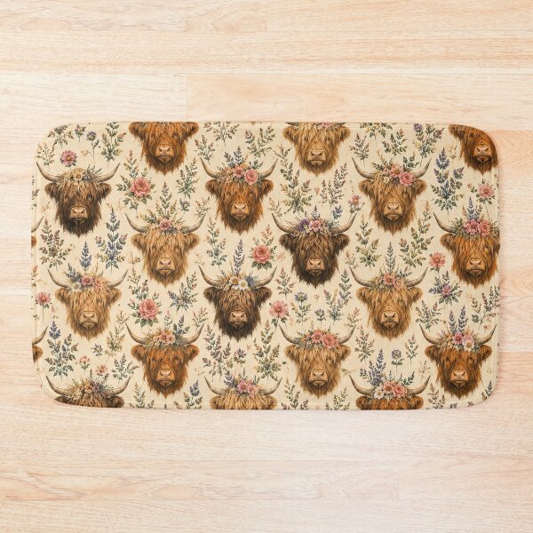 Item preview, Highland Cow Floral Vintage Pattern Artwork designed and sold by ArtComixHaven.
