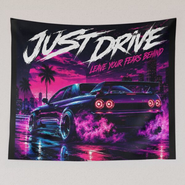 Item preview, Just Drive Retro JDM Streetwear Graphic Tee | Neon Drift Car Synthwave Art | Japanese Racing Aesthetic designed and sold by Emoji Emblems.