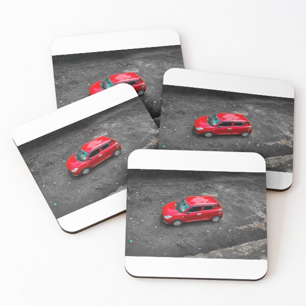 Item preview, Red Hatchback Car on Dark Gravel Ground Aerial View with Selective Color Effect designed and sold by RawmenX.