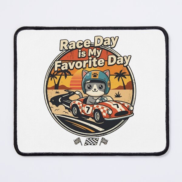 Item preview, Race Day Is My Favorite Day Cute Racing Cat Indy 500 Style designed and sold by Basma Designs | Retro, Kawaii Shirts & Stickers.