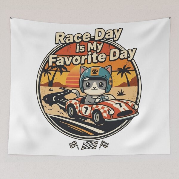 Item preview, Race Day Is My Favorite Day Cute Racing Cat Indy 500 Style designed and sold by Basma Designs | Retro, Kawaii Shirts & Stickers.
