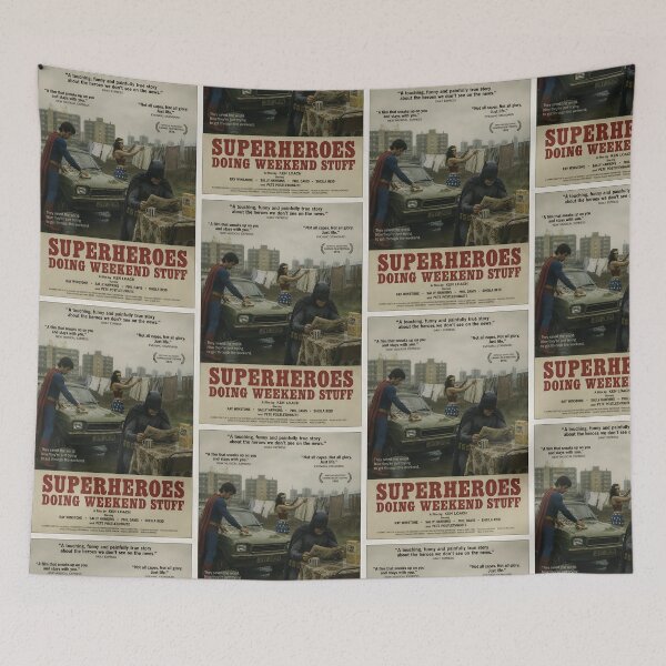 Item preview, Superheroes Doing Weekend Stuff - Movie Poster designed and sold by Hyper-fantasia.