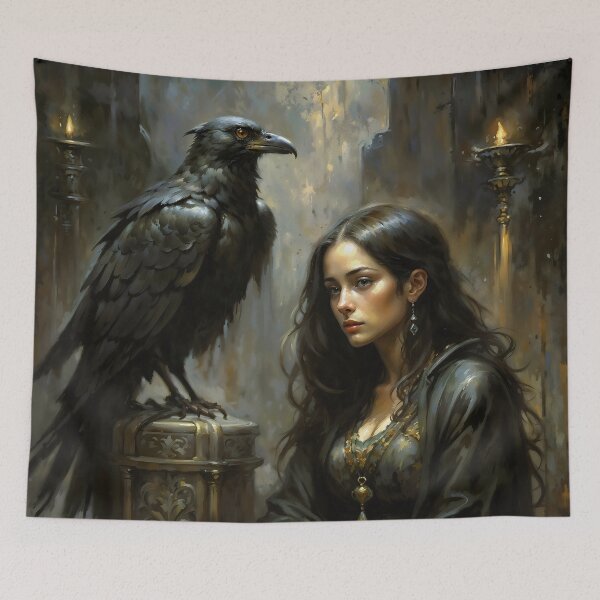 Item preview, Girl And Raven Gothic Dark Fantasy Art designed and sold by DarkHolyQueen.