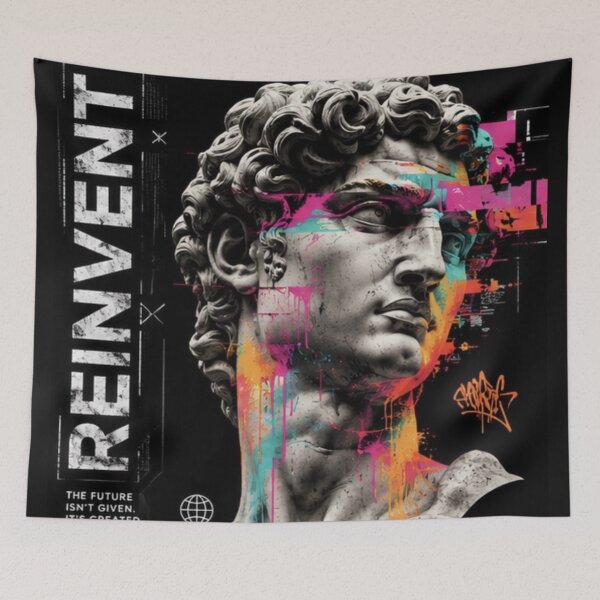 Item preview, Reinvent David Bust Streetwear Graphic Tee | Neon Glitch Graffiti Statue Art | Cyber Renaissance Aesthetic designed and sold by Emoji Emblems.