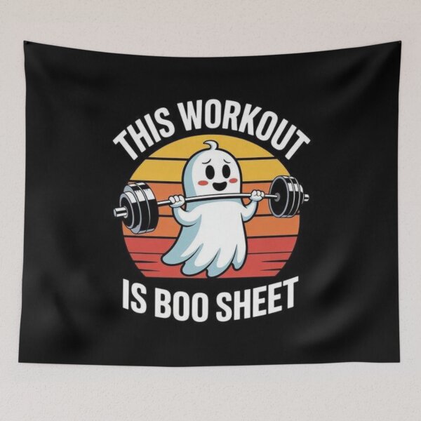 Item preview, This Workout Is Boo Sheet Funny Ghost Gym Design designed and sold by BlackBoneArt.