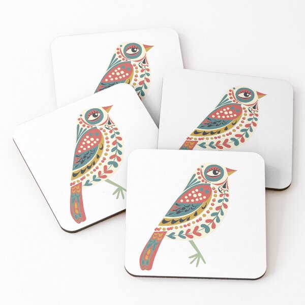 Artikelvorschau, Bunter Vogelaufkleber im Folk-Stil | Skandinavische Blumenvogelillustration entworfen und verkauft von Filora Atelier | Bird Art.