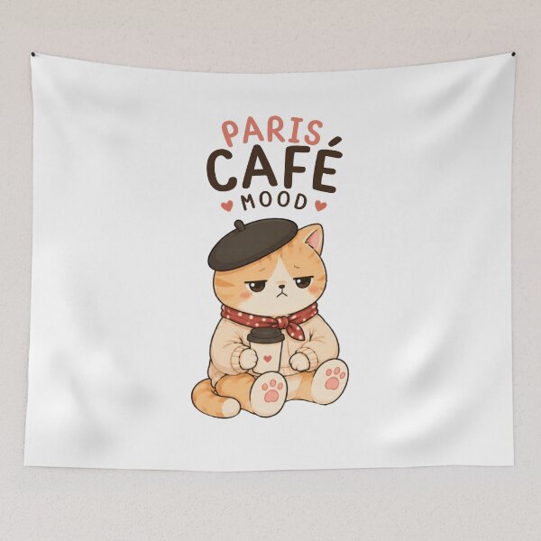 Item preview, Paris Café Mood Cat | Cute Kawaii French Aesthetic | Cozy Coffee Mood Design designed and sold by The Mood Index.