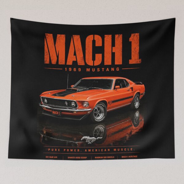 Item preview, 1969 Ford Mustang Mach 1 Shaker Hood Classic Muscle Car Vintage Art designed and sold by TheArtOfCar.
