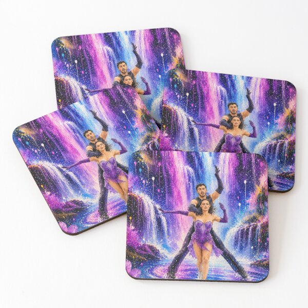 Item preview, Fantasy Ice Dance Art – Romantic Figure Skating Couple, Purple Waterfall Aesthetic, Dreamy Ice Skating Painting designed and sold by origin-arthouse.