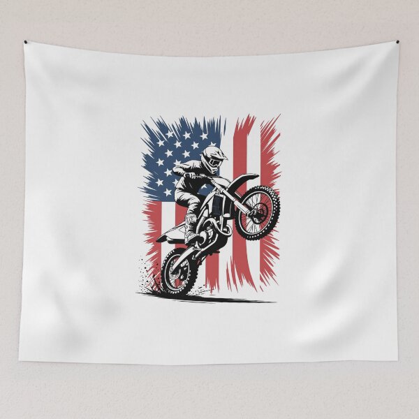 Item preview, Motorcyclist Performing Stunt in Front of Flag designed and sold by jkrphoto.